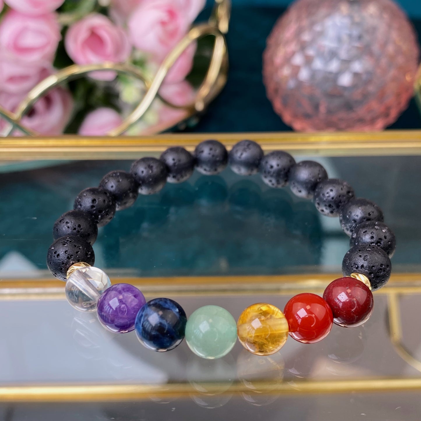 7 Chakra bracelet with Lava (Lava,8mm)