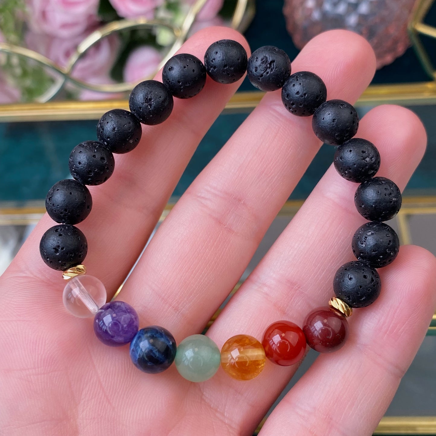 7 Chakra bracelet with Lava (Lava,8mm)