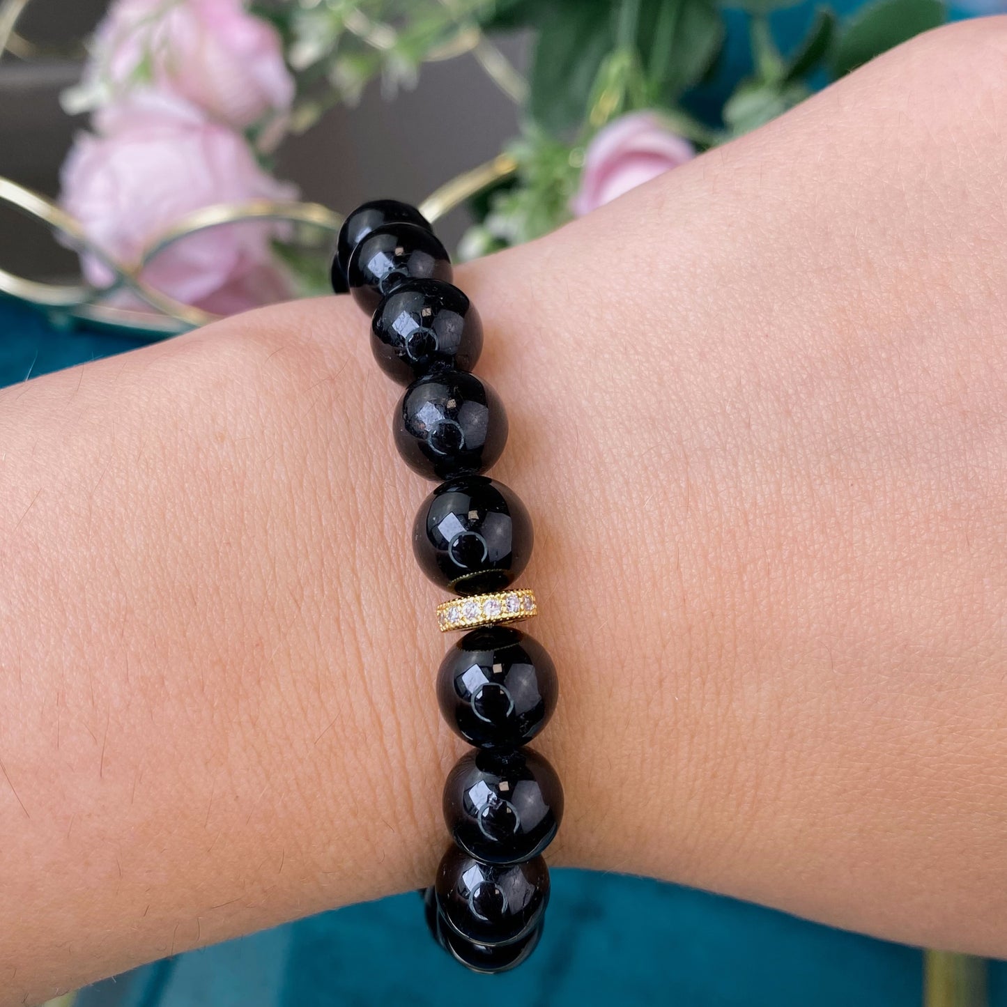 Black Tourmaline bracelet (Black Tourmaline/Schorl, 10mm. For protection, money and success.)