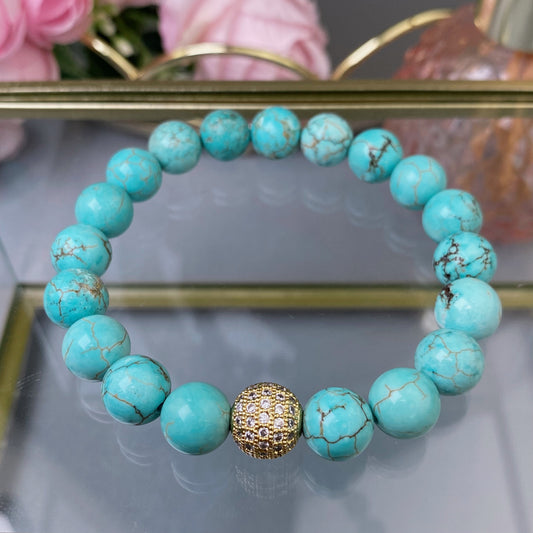 Magnesite bracelet with decorative bead (Magnesite tinted, 10mm)