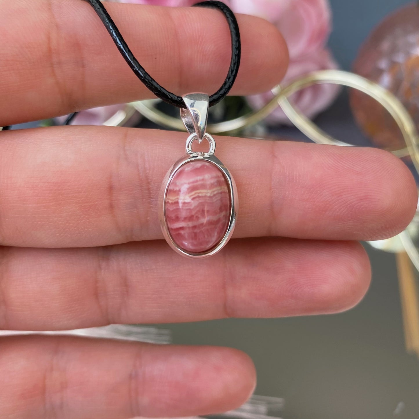 Rhodochrosite silver 925 pendant