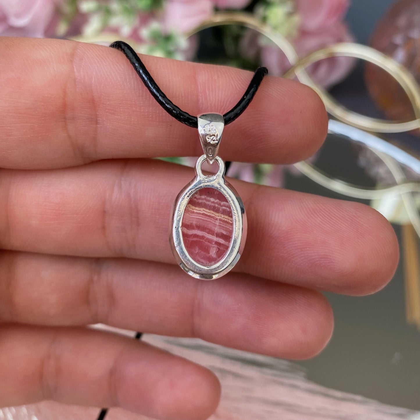 Rhodochrosite silver 925 pendant