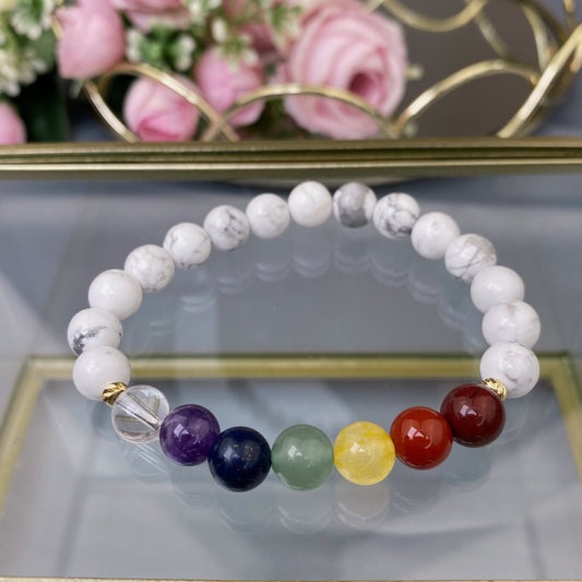 7 Chakra bracelet with Howlite (8mm)