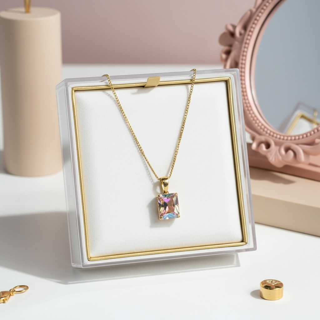 Apzeltīta kaklarota "Opal Glow" ar hameleona krāsas kristālu