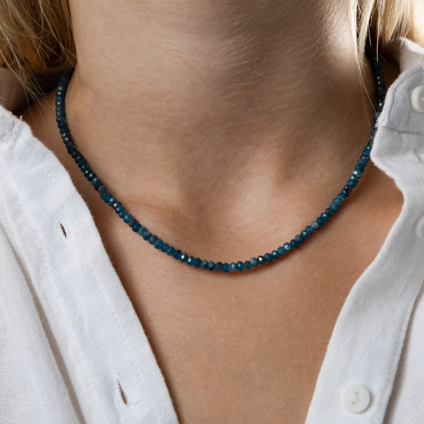 Apatite necklace (Apatite, polished shape, 4mm, 38.5cm,  Clasp Silver 925-gold plated.)