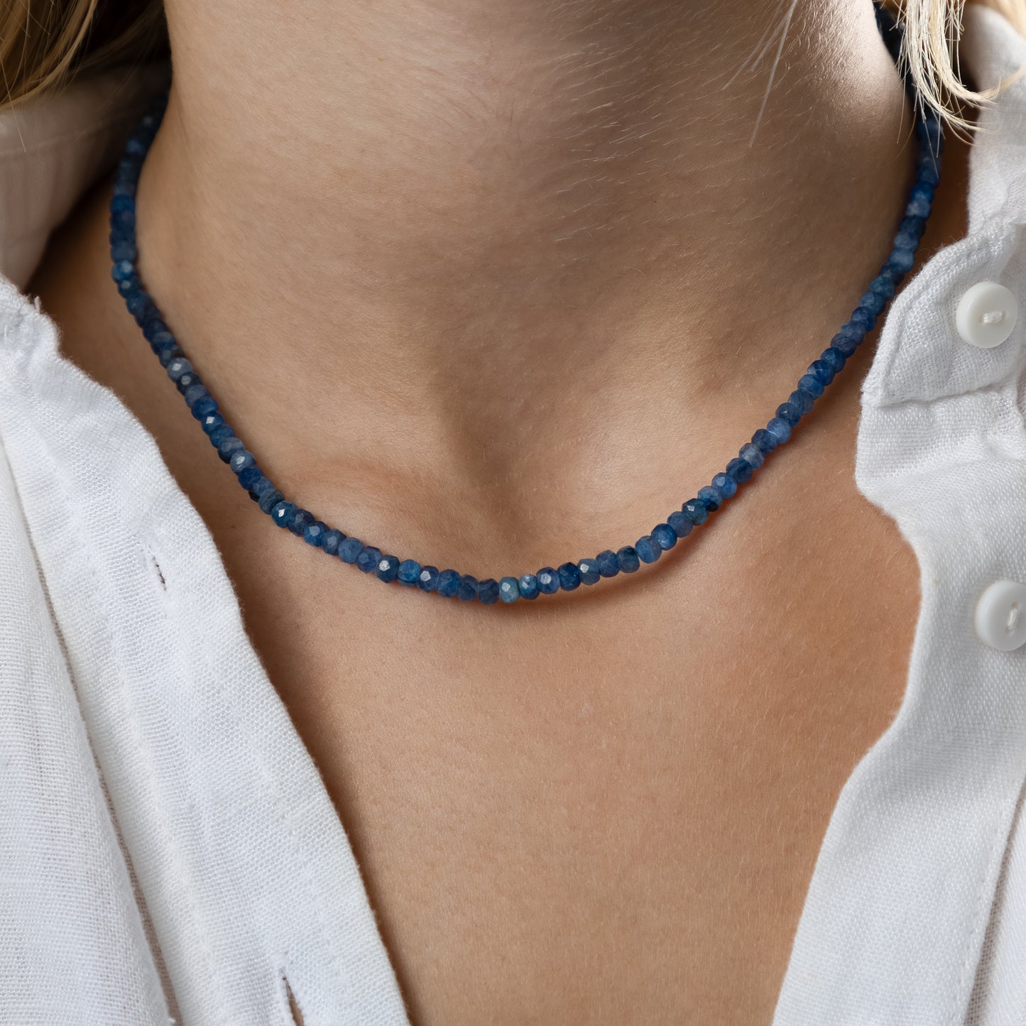 Kyanite necklace (Kyanite, polished shape, 4mm, 38cm,  Clasp Silver 925 gold plated.)