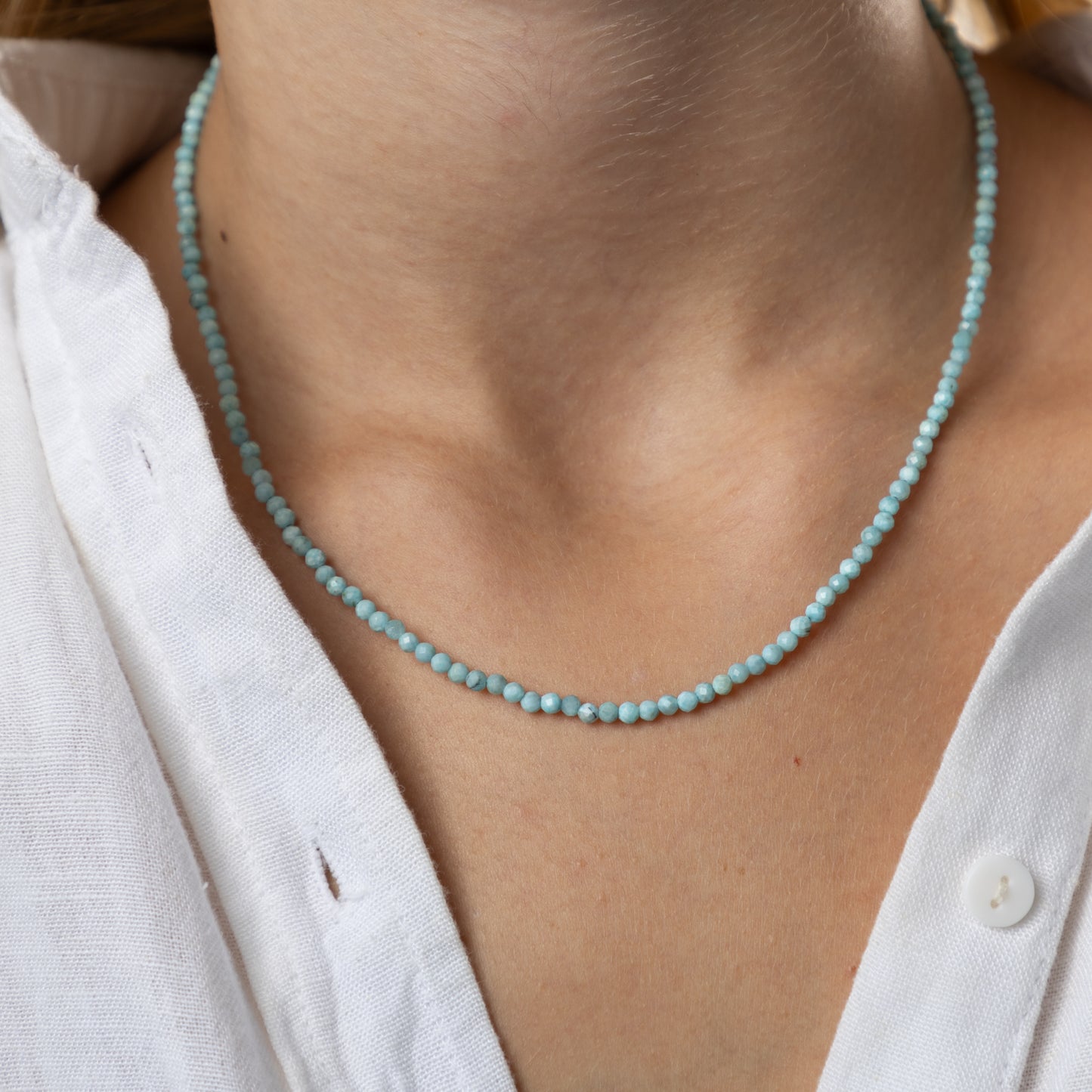 Larimar necklace (Larimar, polished shape,3 mm, 41cm,  Clasp Silver 925/ Silver 925 gold plated)