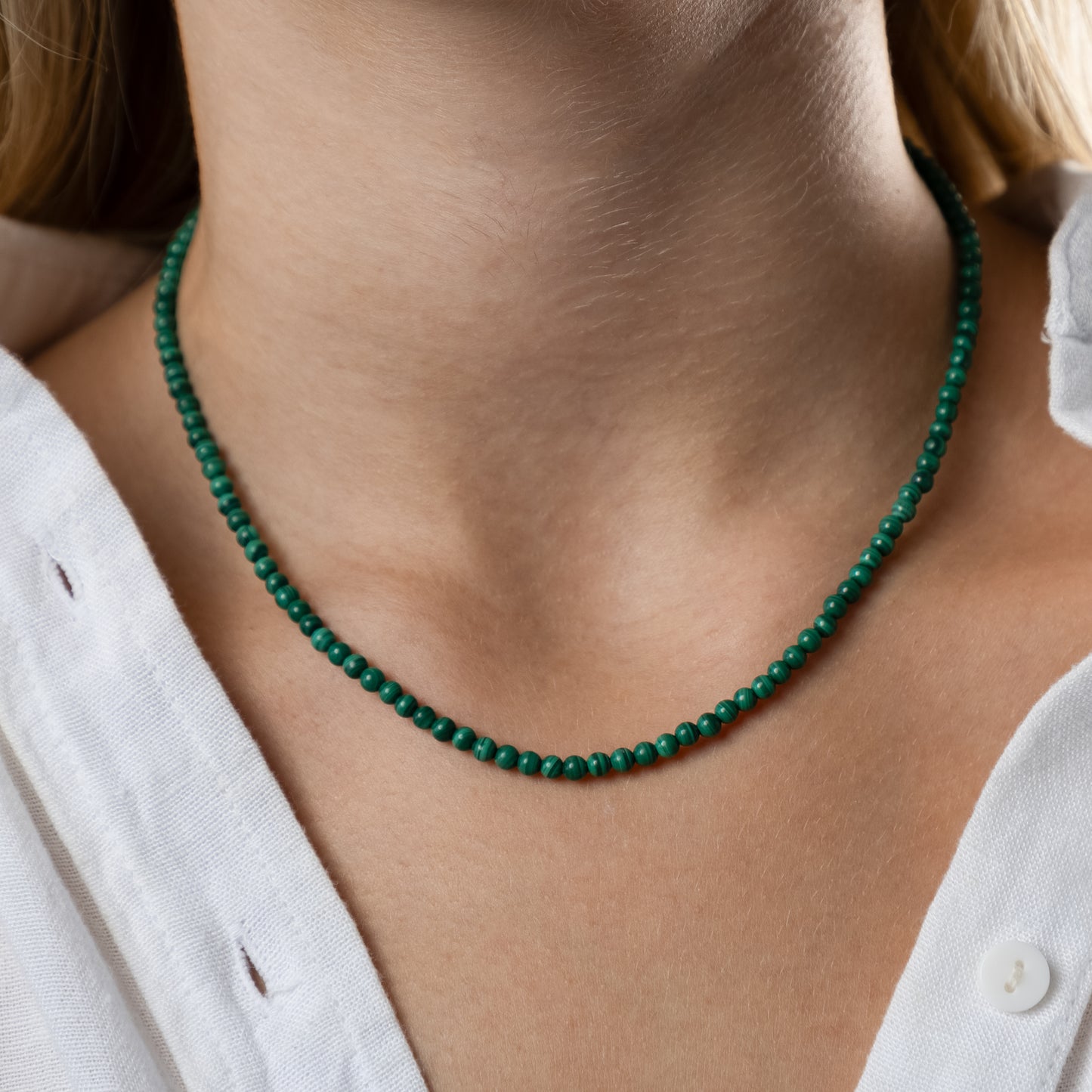 Malachite necklace (Malachite, 4mm, 39cm,  Clasp Silver 925.)