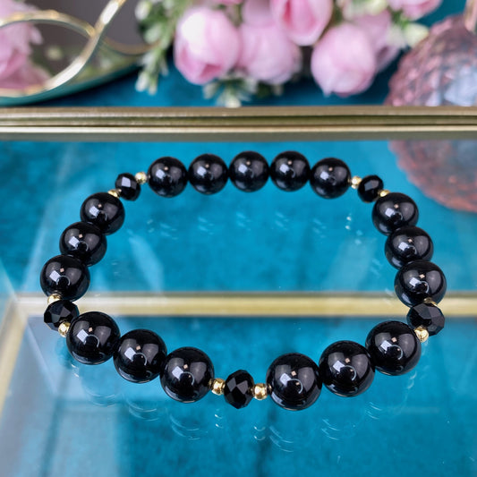 Black Tourmaline bracelet (Black Tourmaline/Schorl, 8mm. For protection, money and success.)