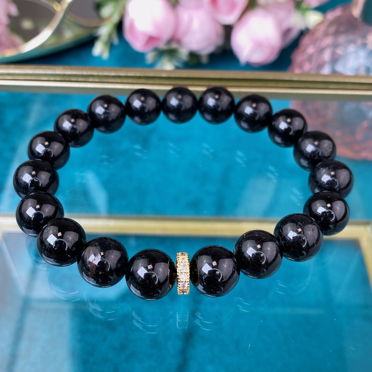 Black Tourmaline bracelet (Black Tourmaline/Schorl, 10mm. For protection, money and success.)