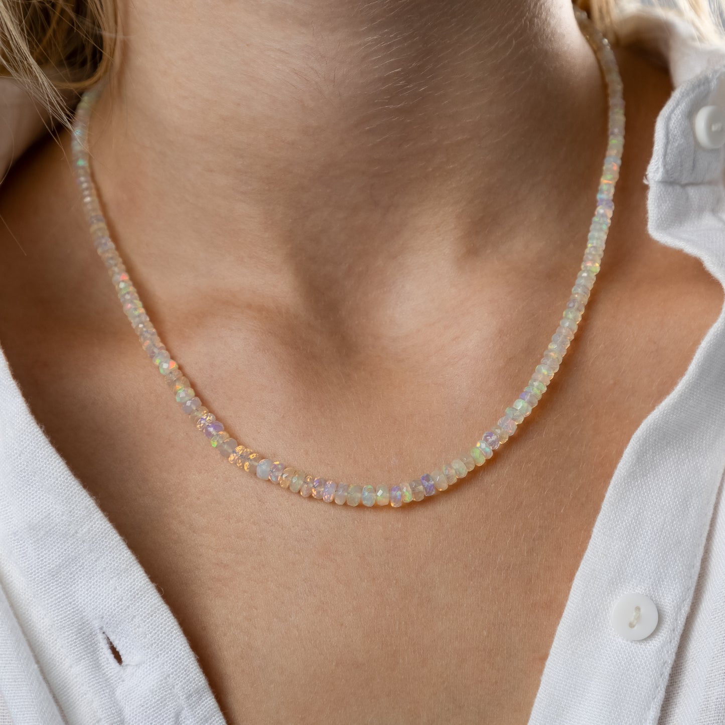 Opal necklace (Ethiopian Opal high quality, polished shape,4-5mm, 42-43cm,  Clasp Silver 925/ Silver 925 gold plated)