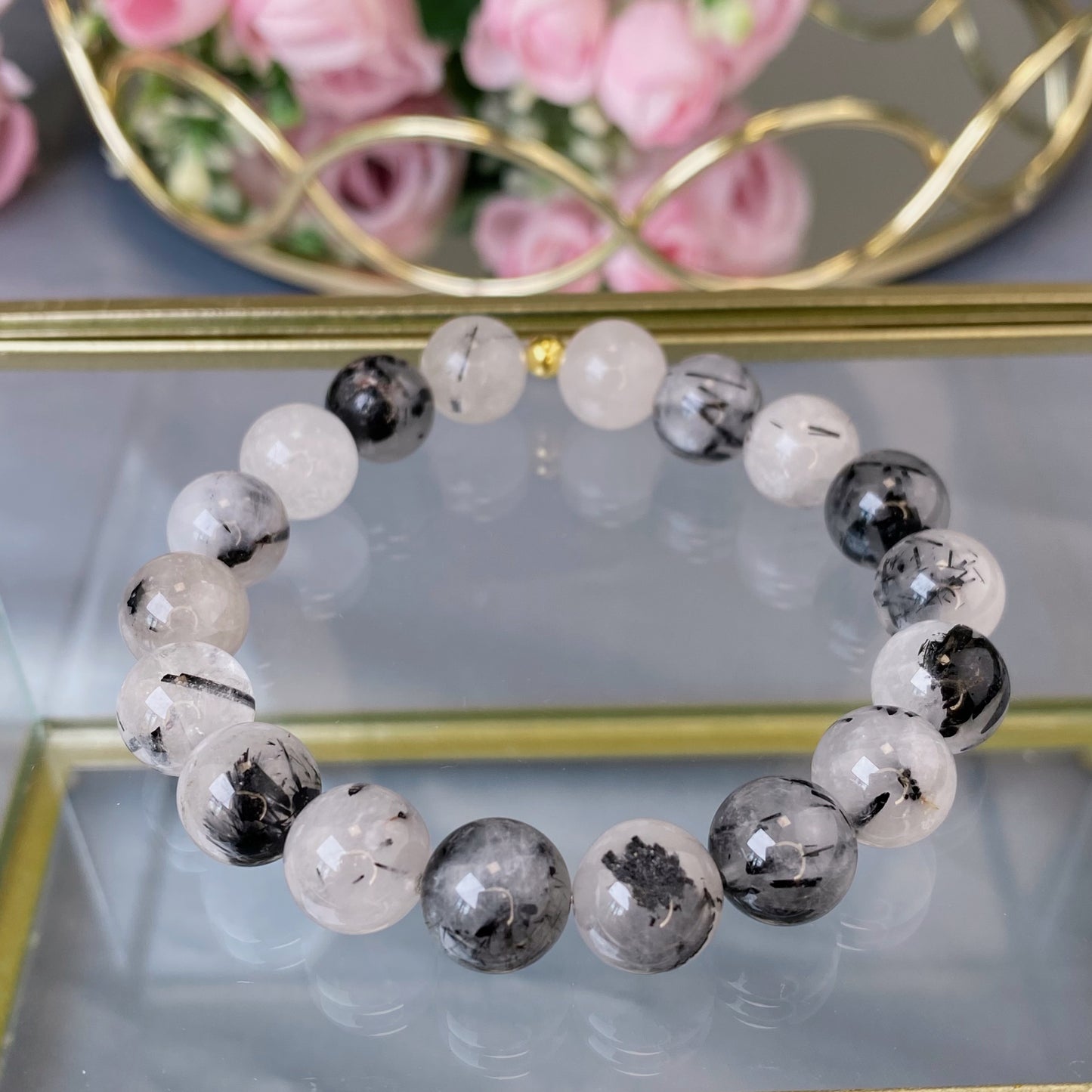 Tourmalinated Quartz bracelet (Tourmalinated Quartz, 10mm. For balance, energy and success.)