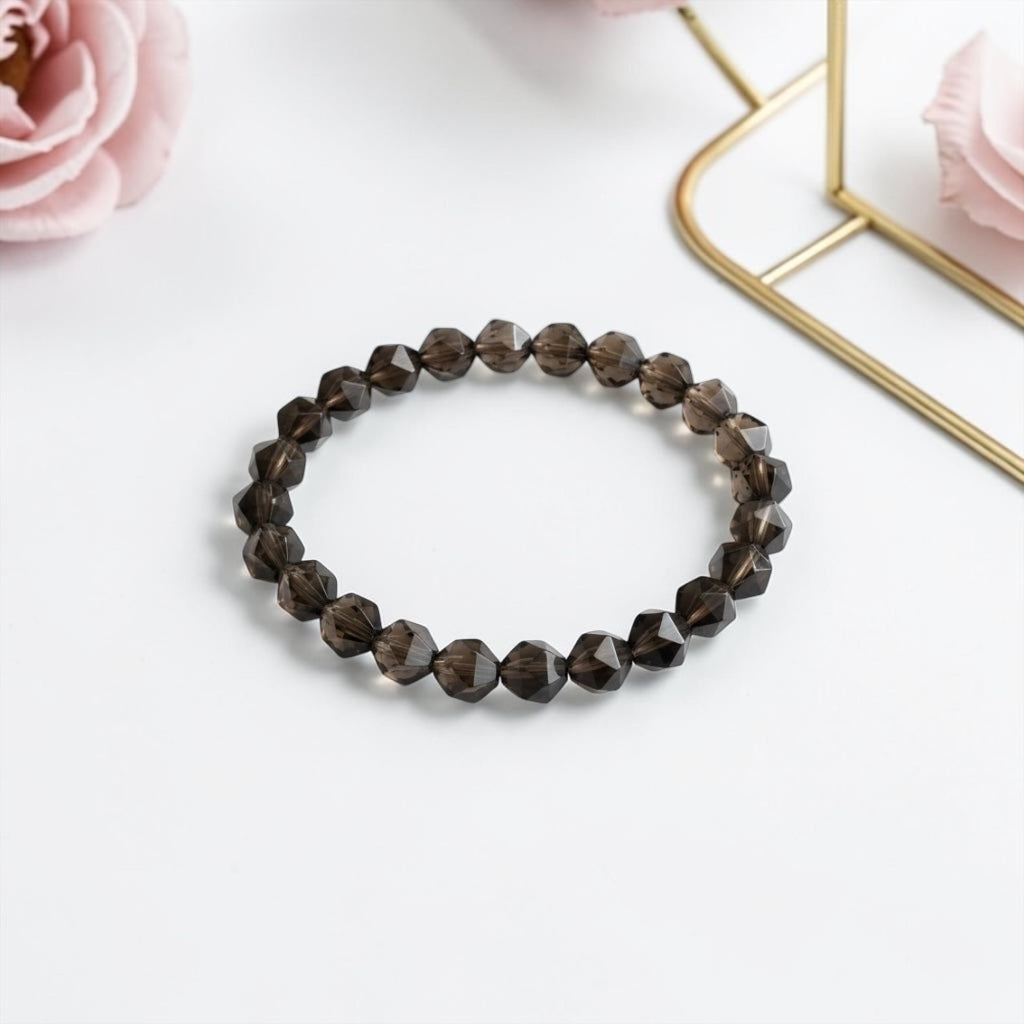 Dūmu Kvarca rokassprādze (Dūmu Kvarcs/Rauhtopāzs, neregulāra forma 8mm.)