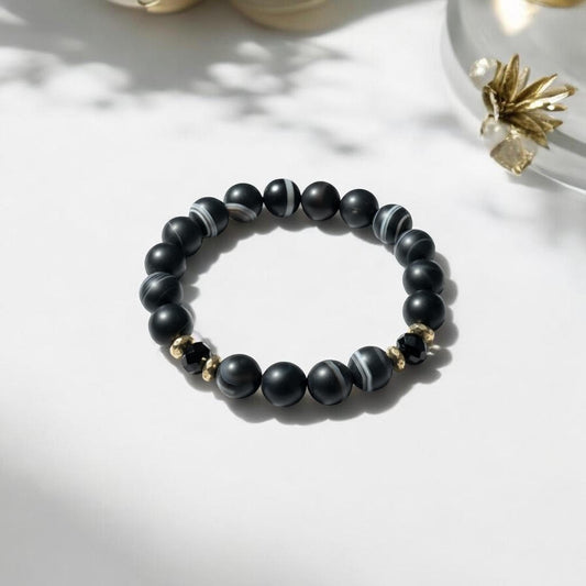 Melnā Ahāta rokassprādze (Ahāts, matēts, 10mm)